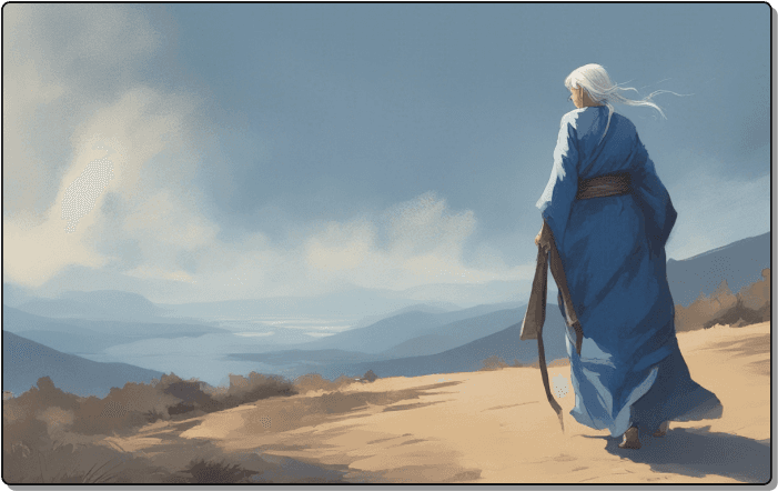 Albus, image generation, wise old woman walking in the desert