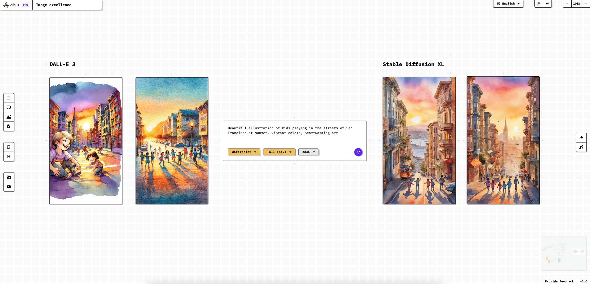 „Schöne Illustration von Kindern, die bei Sonnenuntergang in den Straßen von San Francisco spielen, lebendige Farben, herzerwärmende Kunst“