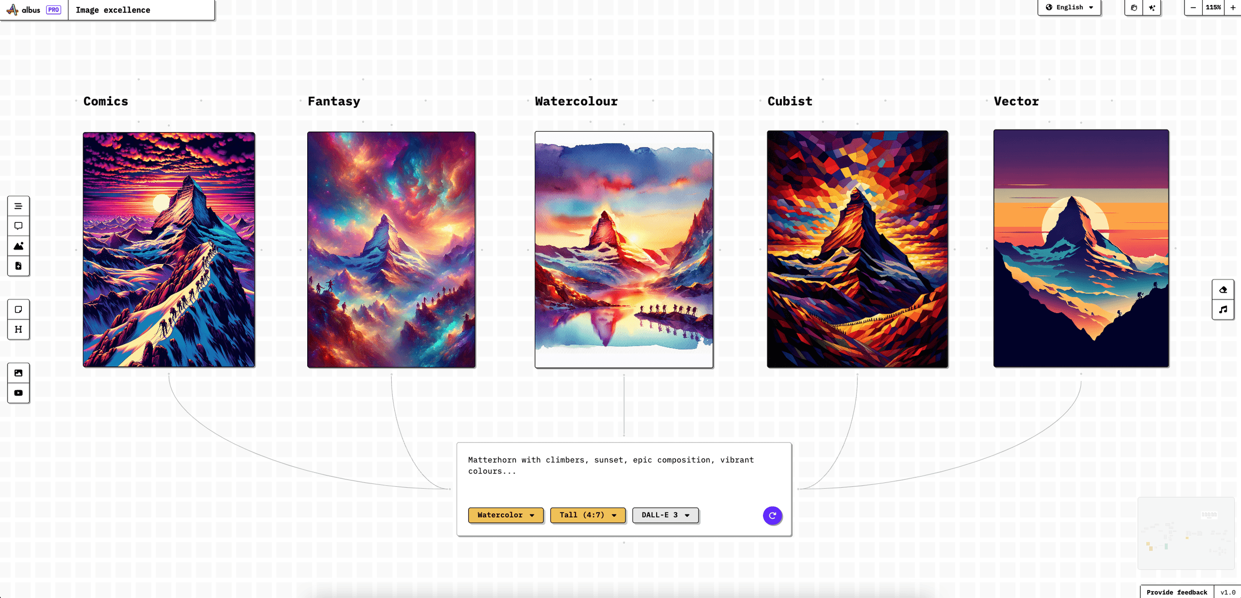 „Matterhorn mit Bergsteigern, Sonnenuntergang, epische Komposition, lebendige Farben...”